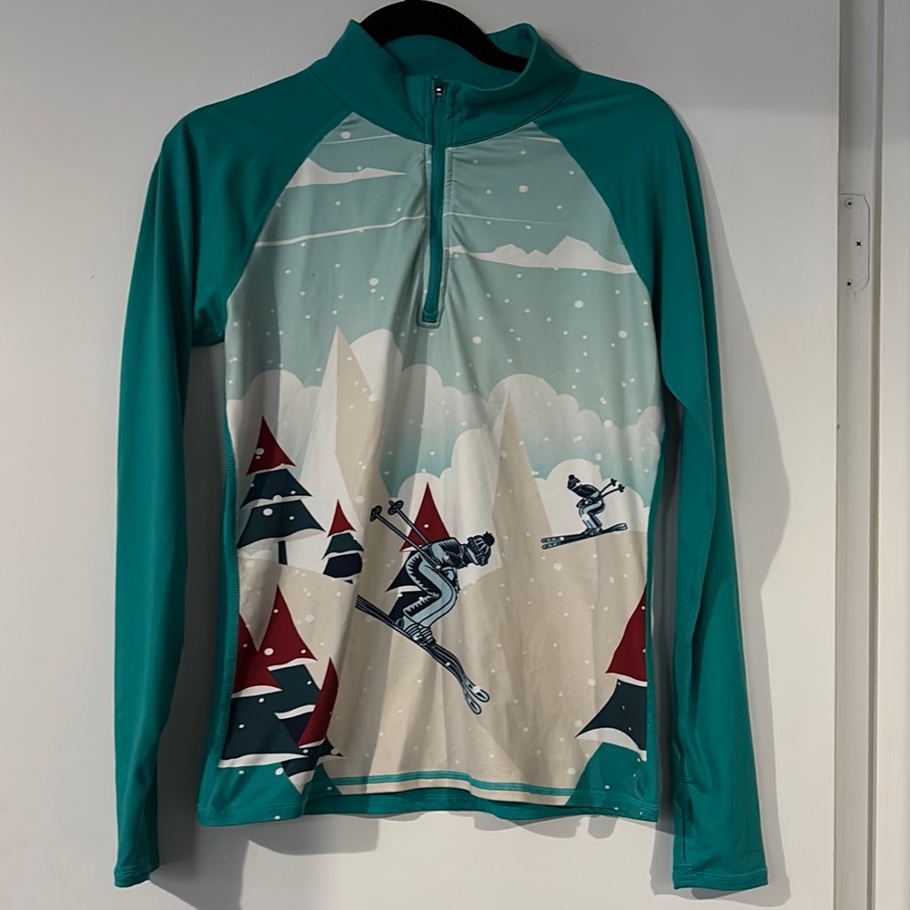 Teal Ski Print Long Sleeve Top